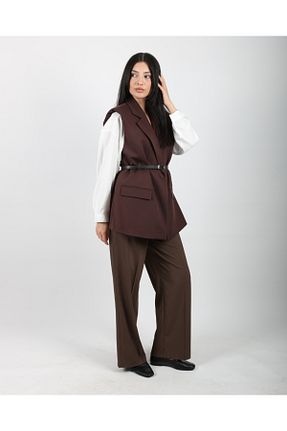 جلیقه قهوه ای زنانه اورسایز DEQ FASHION - کد 920611452