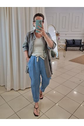 شلوار آبی زنانه کتان pudubutik - کد 905600619