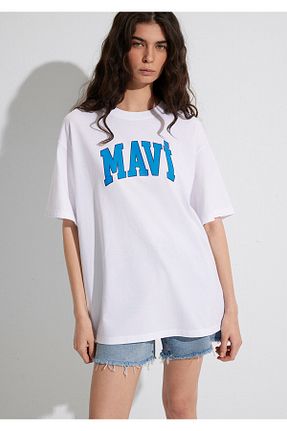 تیشرت سفید زنانه اورسایز Mavi - کد 235757548