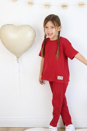 ست بالاتنه و پائین تنه قرمز بچه گانه بافت MiaBaby - کد 824235387