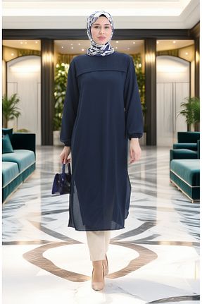 تونیک حجاب سرمه ای زنانه پلی استر sefamerve - کد 946278845