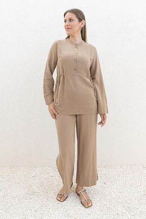ست بالاتنه و پائین تنه حجاب قهوه ای زنانه رگولار ALLDAY - کد 946084147