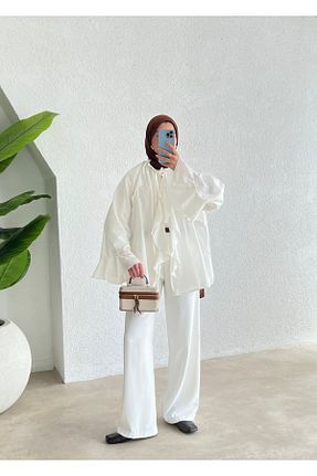 پیراهن سفید زنانه اورسایز MODA AKSA - کد 946293261