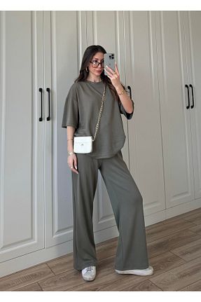 ست بالاتنه و پائین تنه خاکی زنانه بافتنی TrendyFashion - کد 946285180