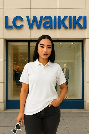 پولوشرت سفید زنانه %100 پنبه LC Waikiki - کد 946594336