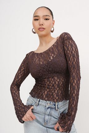 بلوز قهوه ای زنانه ساده Addax - کد 946613999