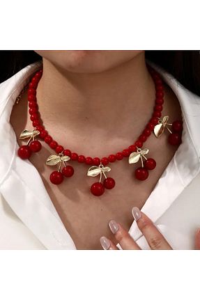 گردنبند جواهر زرشکی زنانه منجق byozanyılmaz - کد 946686146