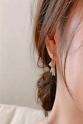 گوشواره جواهر طلائی زیرکن DEMOKAN - کد 946710510
