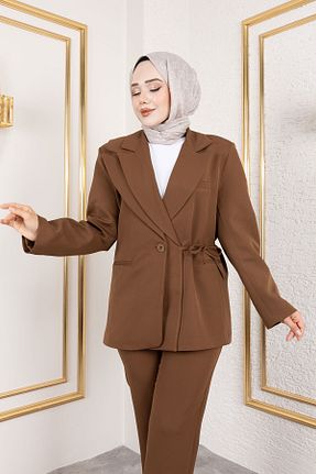 ست بالاتنه و پائین تنه حجاب قهوه ای زنانه رگولار Tesettür Dünyası - کد 946847320