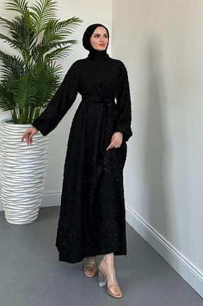 لباس مجلسی حجاب مشکی زنانه یقه ایستاده MERVEN AKYÜZ - کد 947448042