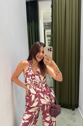 ست بالاتنه و پائین تنه زرشکی زنانه بافتنی Özge Özgenç - کد 947402492