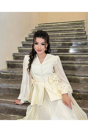 ست بالاتنه و پائین تنه سفید زنانه بافتنی guller tekstil - کد 947475814