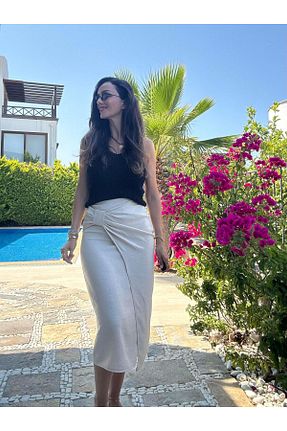 دامن بژ زنانه کتان Atelier Derin - کد 809243894