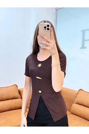 بلوز قهوه ای زنانه ساده peri tower - کد 941663418