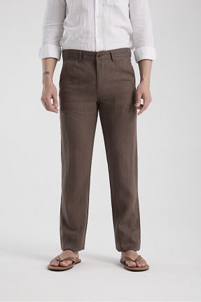 شلوار قهوه ای مردانه کتان muzzo jeans - کد 947776042