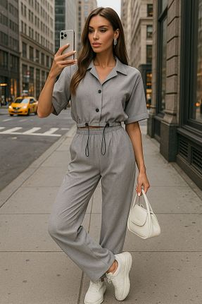ست بالاتنه و پائین تنه طوسی زنانه بافتنی Genel Markalar - کد 878133569
