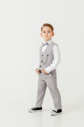 کت و شلوار طوسی بچه گانه یقه کتی Pina Kids - کد 939010393
