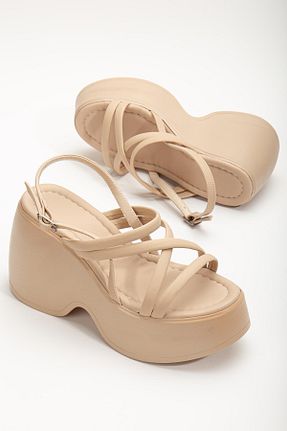 صندل بژ زنانه پاشنه پر SUİNS SHOES - کد 804456780