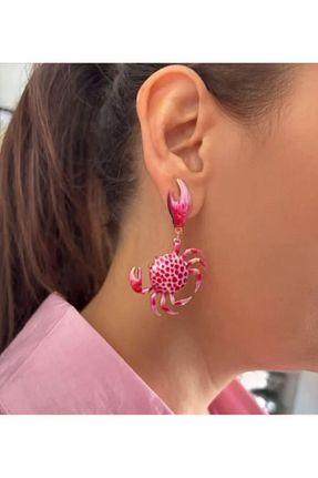 گوشواره جواهر صورتی آهن Enfes Takı - کد 936914594