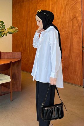 پیراهن حجاب سفید زنانه اورسایز lamelif - کد 827706302