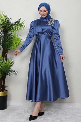 لباس مجلسی حجاب سرمه ای زنانه یقه ایستاده Giza Giyim - کد 690650460