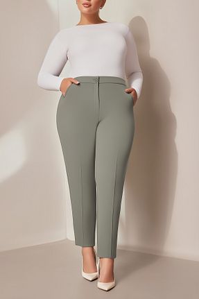 شلوار سایز بزرگ خاکی زنانه مخلوط پلی استر Hanezza - کد 4838204