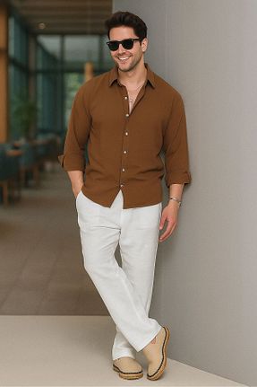 پیراهن قهوه ای مردانه اورسایز Genel Markalar - کد 811131505