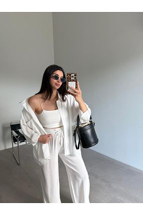 ست بالاتنه و پائین تنه سفید زنانه بافت Bade Butik - کد 934635915