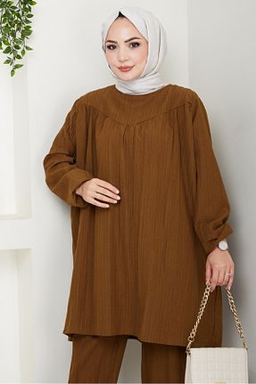 ست بالاتنه و پائین تنه حجاب قهوه ای زنانه رگولار Bestenur - کد 948005253