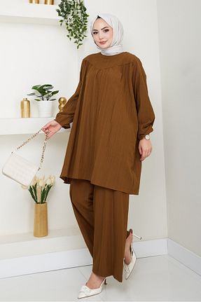 ست بالاتنه و پائین تنه حجاب قهوه ای زنانه رگولار Bestenur - کد 948005253