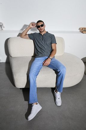 شلوار جین آبی مردانه پاچه پهن DAMGA JEANS - کد 948040198