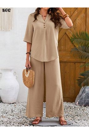 ست بالاتنه و پائین تنه قهوه ای زنانه بافت moda wanilia - کد 948379652