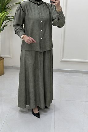 ست بالاتنه و پائین تنه حجاب خاکی زنانه رگولار çınar özkan - کد 948527631