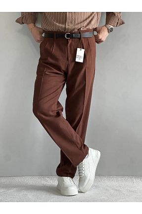 شلوار قهوه ای مردانه کتان MENOFOURSWEAR - کد 948427032