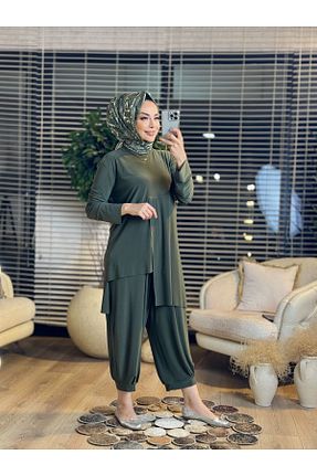 ست بالاتنه و پائین تنه حجاب خاکی زنانه اورسایز ALANURMODA - کد 948430694