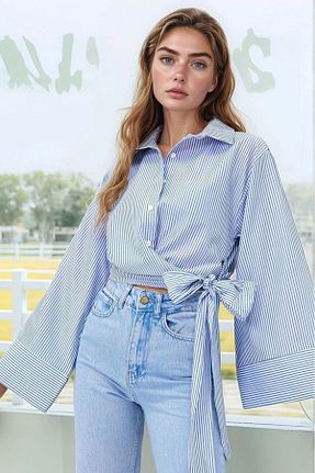 پیراهن آبی زنانه رگولار ARONLİ - کد 948448184