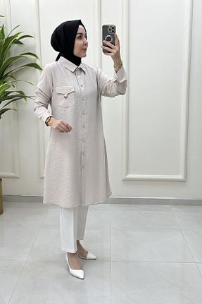 تونیک حجاب بژ زنانه پنبه پلی استر Keten - کد 948751609
