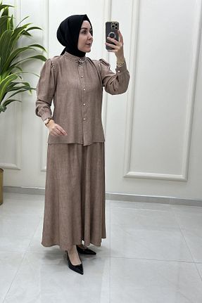 ست بالاتنه و پائین تنه حجاب قهوه ای زنانه رگولار çınar özkan - کد 948535032
