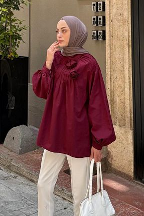 تونیک حجاب زرشکی زنانه پنبه پلی استر lamelif - کد 949038956
