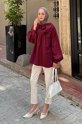 تونیک حجاب زرشکی زنانه پنبه پلی استر lamelif - کد 949038956