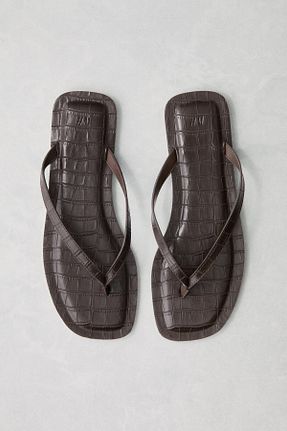 دمپائی قهوه ای زنانه چرم مصنوعی H&M - کد 949434561