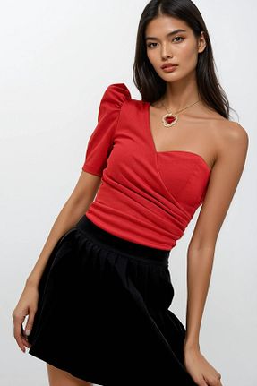 بلوز قرمز زنانه ساده Trend Alaçatı Stili - کد 813651170