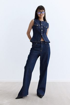 شلوار جین آبی زنانه پاچه گشاد H&M - کد 857501398