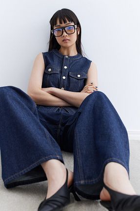 شلوار جین آبی زنانه پاچه گشاد H&M - کد 857501398
