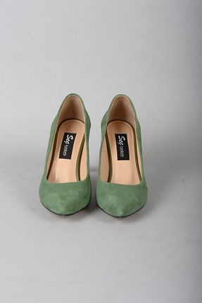 کفش پاشنه بلند کلاسیک سبز زنانه چرم خالص SEÇ KUNDURA - کد 364303403