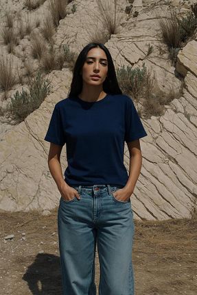 تیشرت سرمه ای زنانه اورسایز HAKKE - کد 930853675