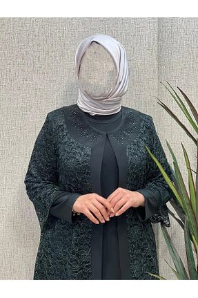 لباس مجلسی سایز بزرگ سبز زنانه یقه دوچرخه HESNA - کد 844490258