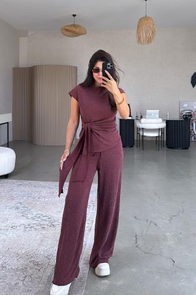 ست بالاتنه و پائین تنه زرشکی زنانه بافتنی Paw Garage - کد 939946555