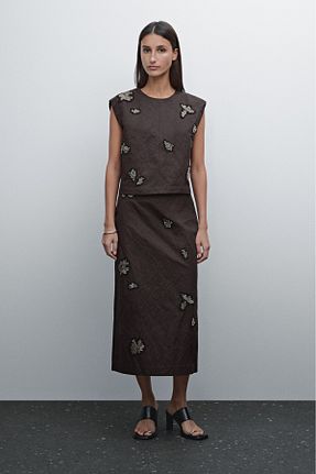 دامن طوسی زنانه پنبه ای Massimo Dutti - کد 897850542