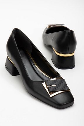 کفش پاشنه بلند کلاسیک مشکی زنانه چرم مصنوعی SUİNS SHOES - کد 850554095